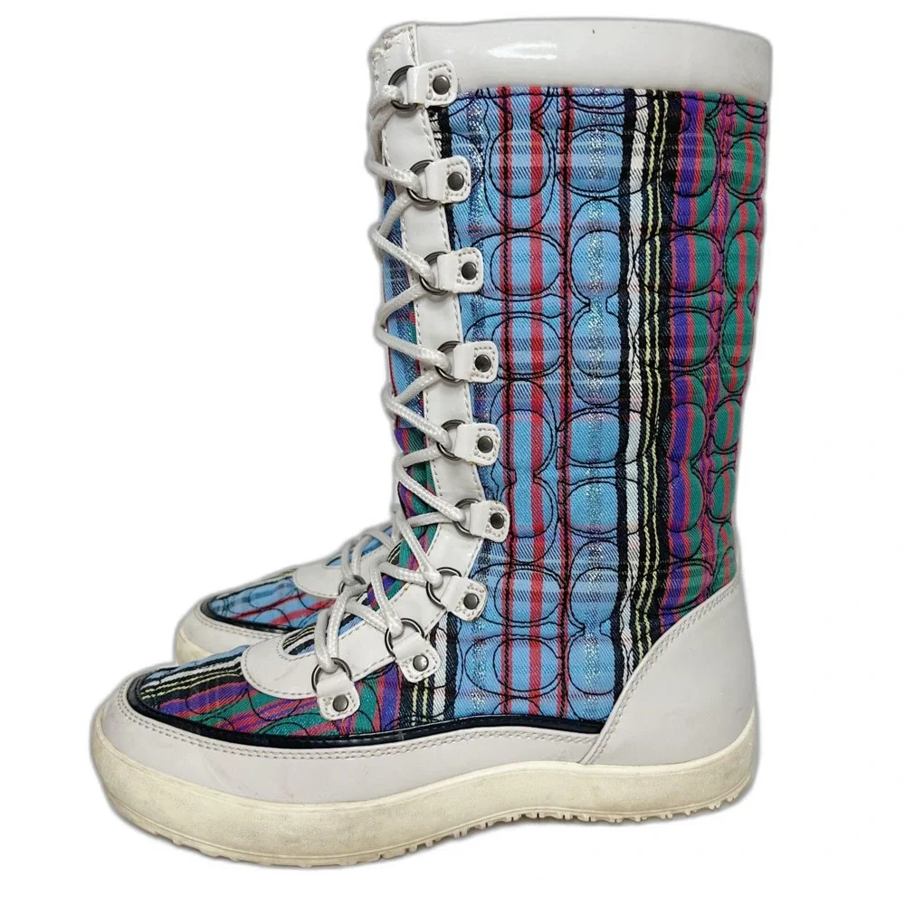 y2k Vintage Coach Peggey Signature Logo Winter Boots Snow Moon Boots Size 8 - Picture 2 of 13